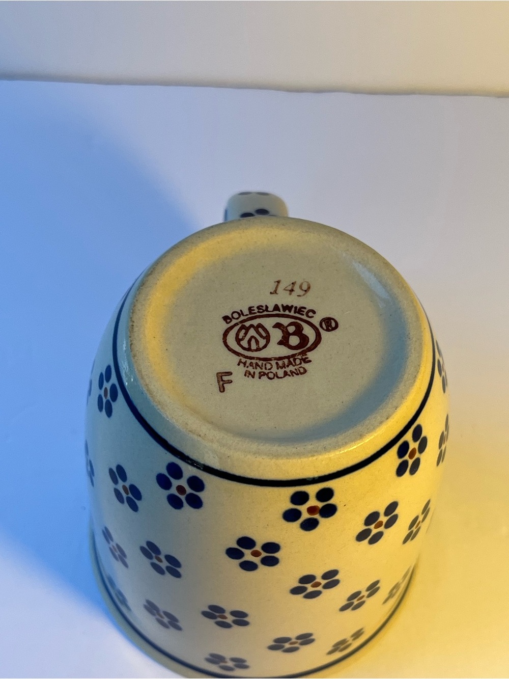 Vintage Polish Boleslawiec Pottery Mug Hand Made In Poland Floral 149 12oz - Picture 2 of 5